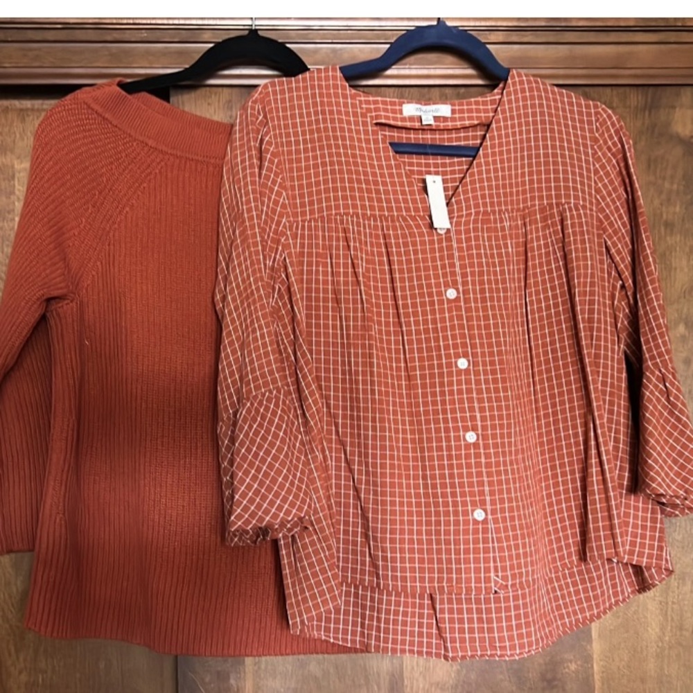 J Crew sweater & Madewell top